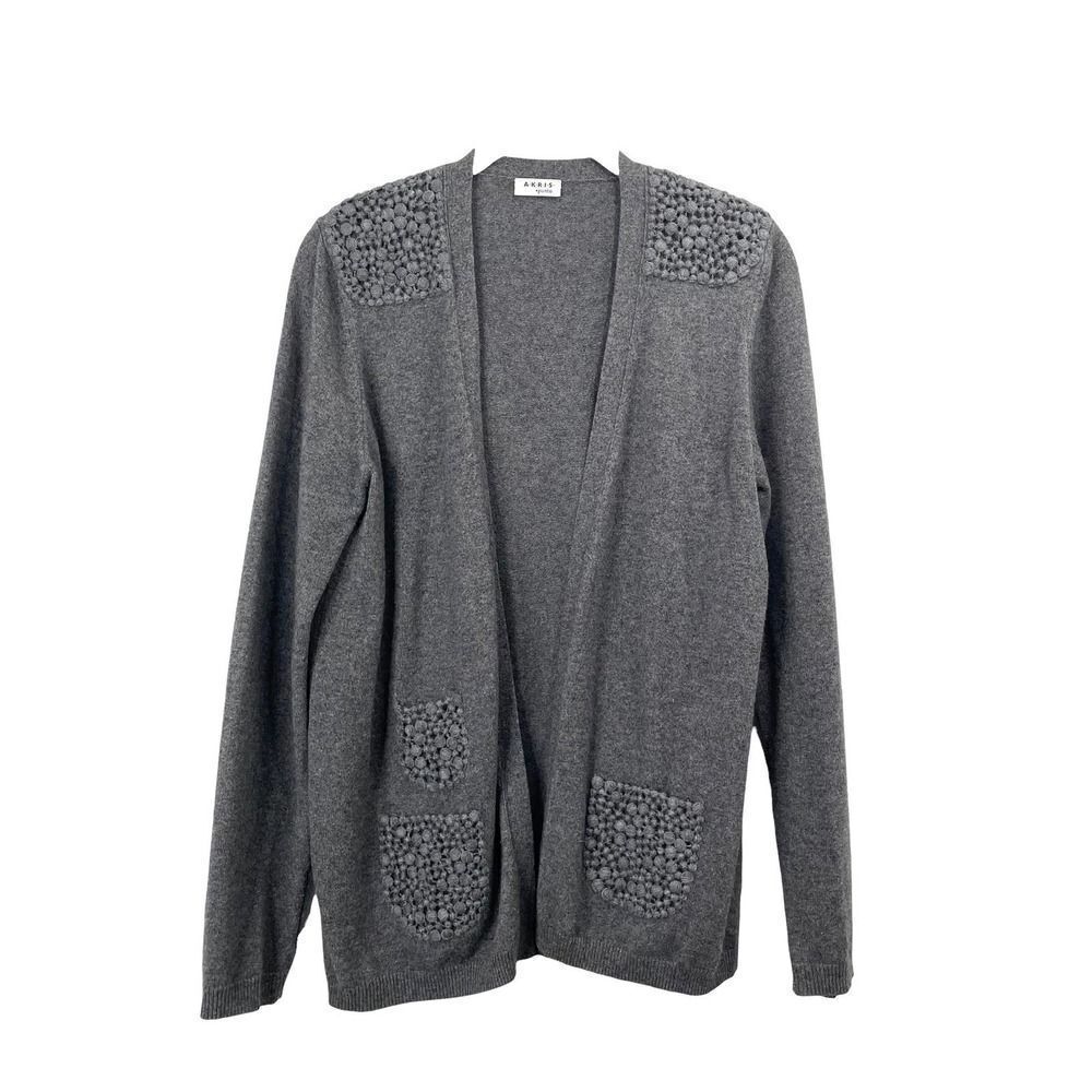 Akris Punto wool cashmere blend open front cardigan Sz 10 grey
